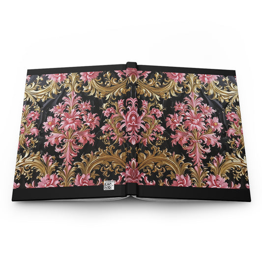 Elegant Floral Hardcover Journal, Stylish Notebook, Gift for Writers, Journal for Thoughts - Black & Pink Oil Painting Style Rococo