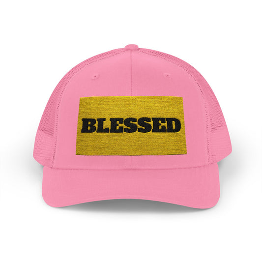 Blessed In Gold Snapback Trucker Cap for Everyday Inspiration, Faith-Based Accessory, Adjustable Hat, Gift for Friends, Motivational Cap