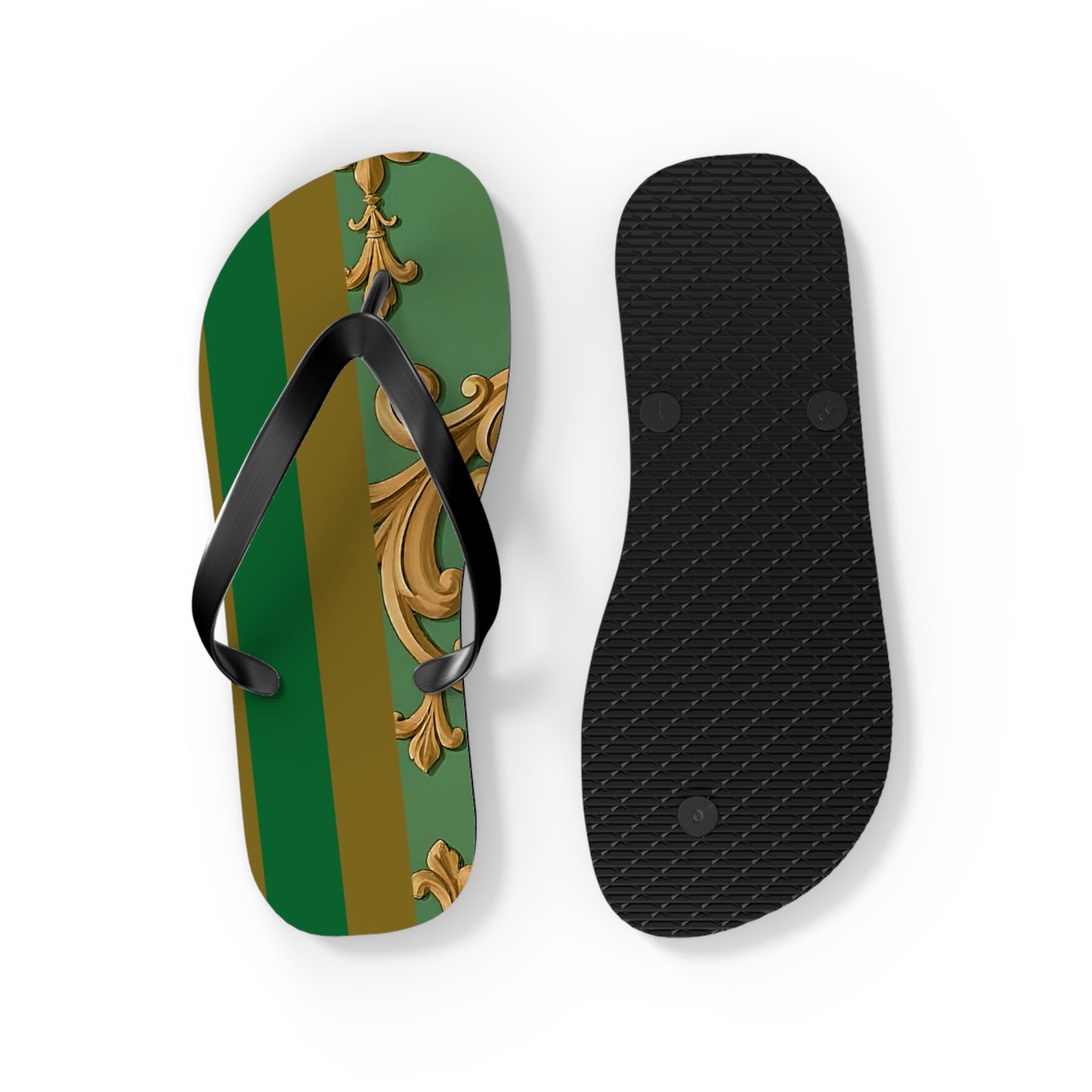 Stylish Summer Flip Flops | Elegant Beach Sandals | Trendy Footwear for Vacation | Perfect Gift for Hot Days - Olive Green Striped Rococo