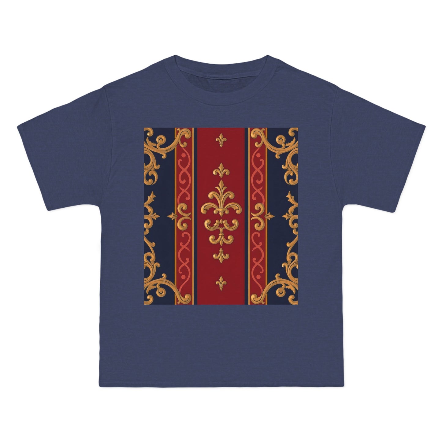 Elegant Baroque T-Shirt for Fashion Lovers, Casual Wear, Gift for Her, Unique Tee for Art Enthusiasts - Midnight Blue & Dusk Red Gold Baroque