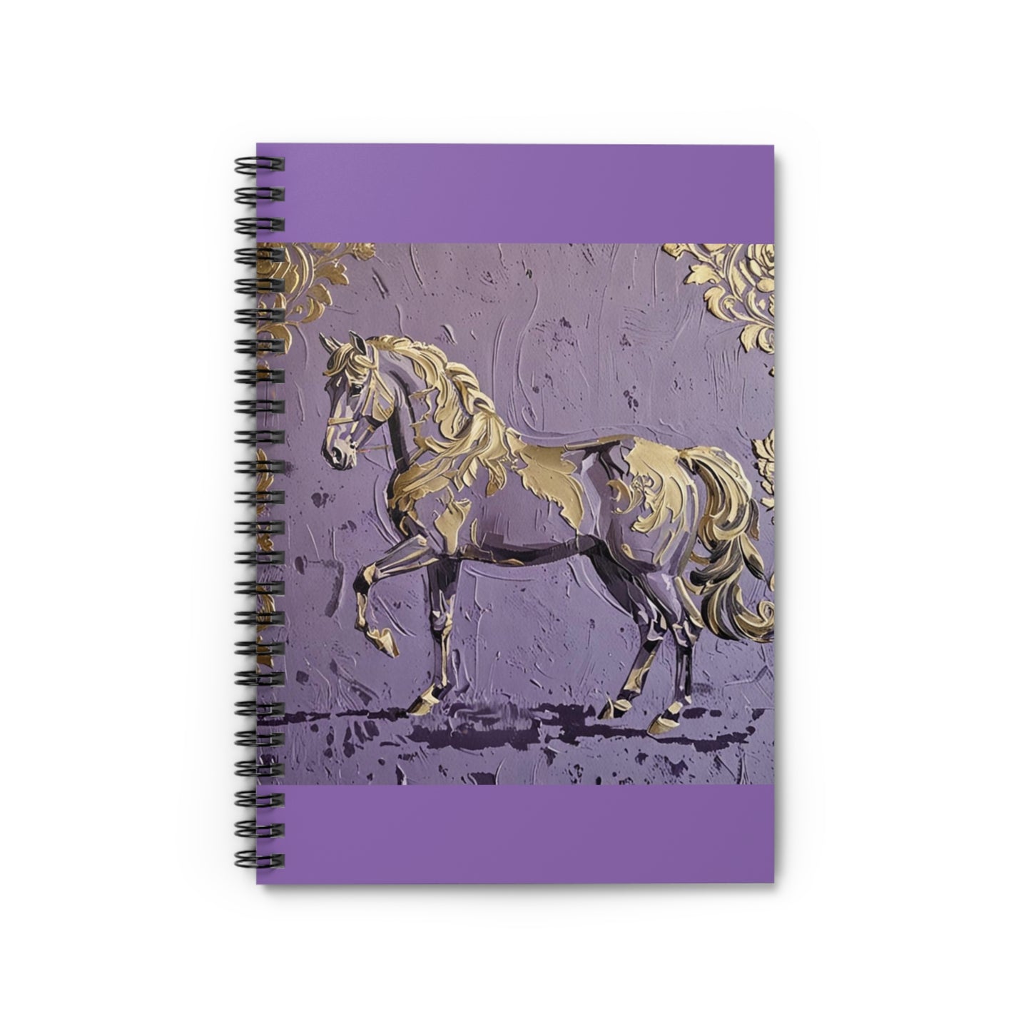 Elegant Vintage Spiral Notebook - Ruled Line with Lavender & Gold Damask Horse