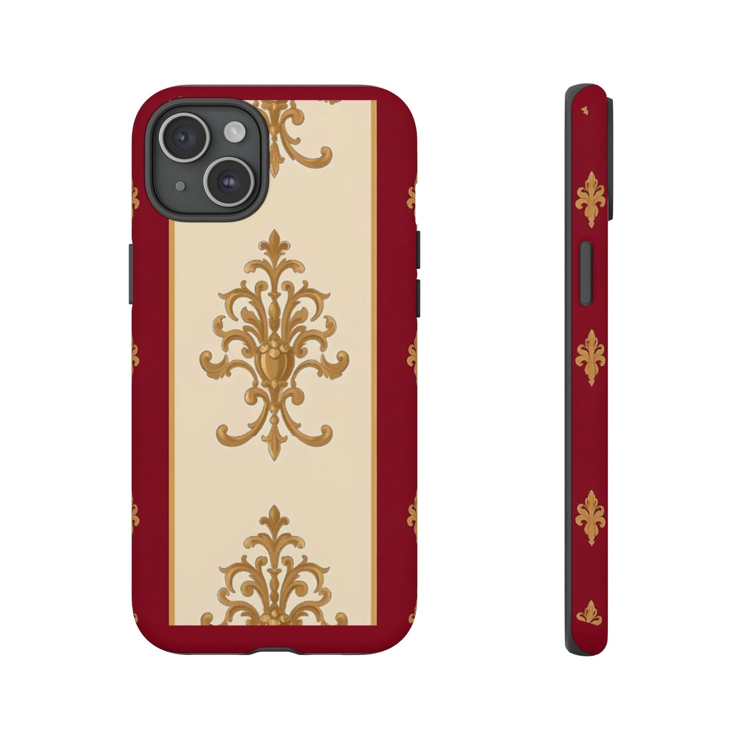 Elegant Floral Motif Phone Case - Tough Cases with Vintage Design - Dusk Red Striped Gold Damask