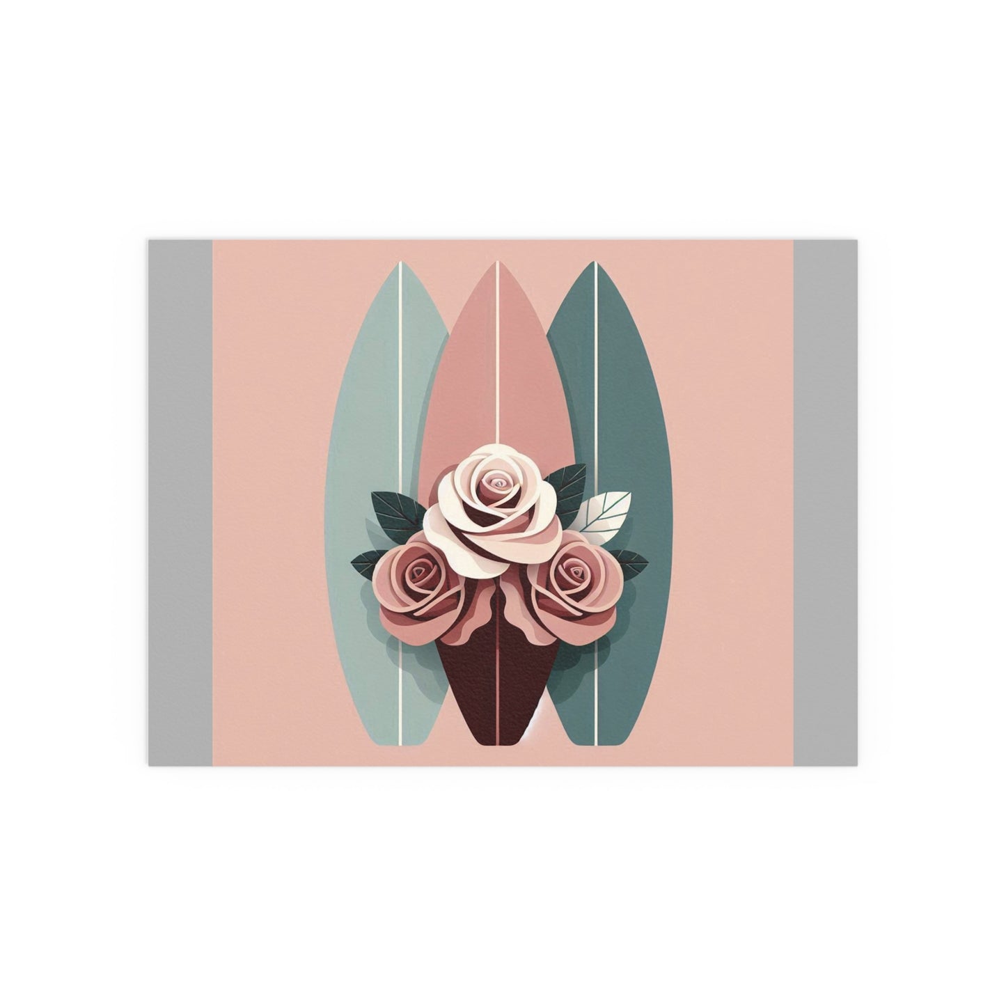 Elegant Floral Silk Poster - Indoor/Outdoor Wall Art for Home Decor - Burgundy, Matte Mauve & Teal Surfboard & Roses