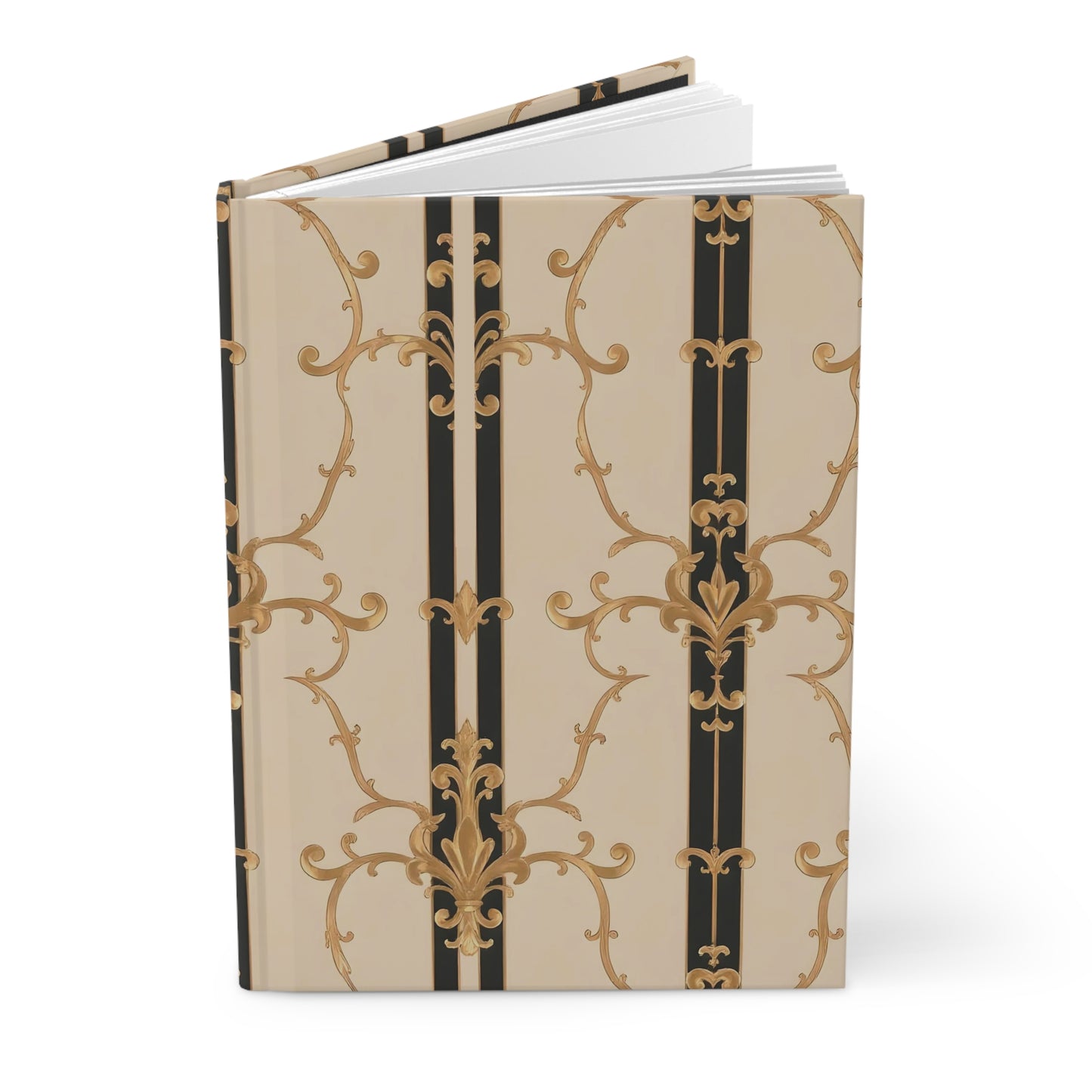 Elegant Floral Hardcover Journal - Vintage Inspired Notebook, Writing Journal, Gift for Writers, Diary - Black & Beige Striped Damask