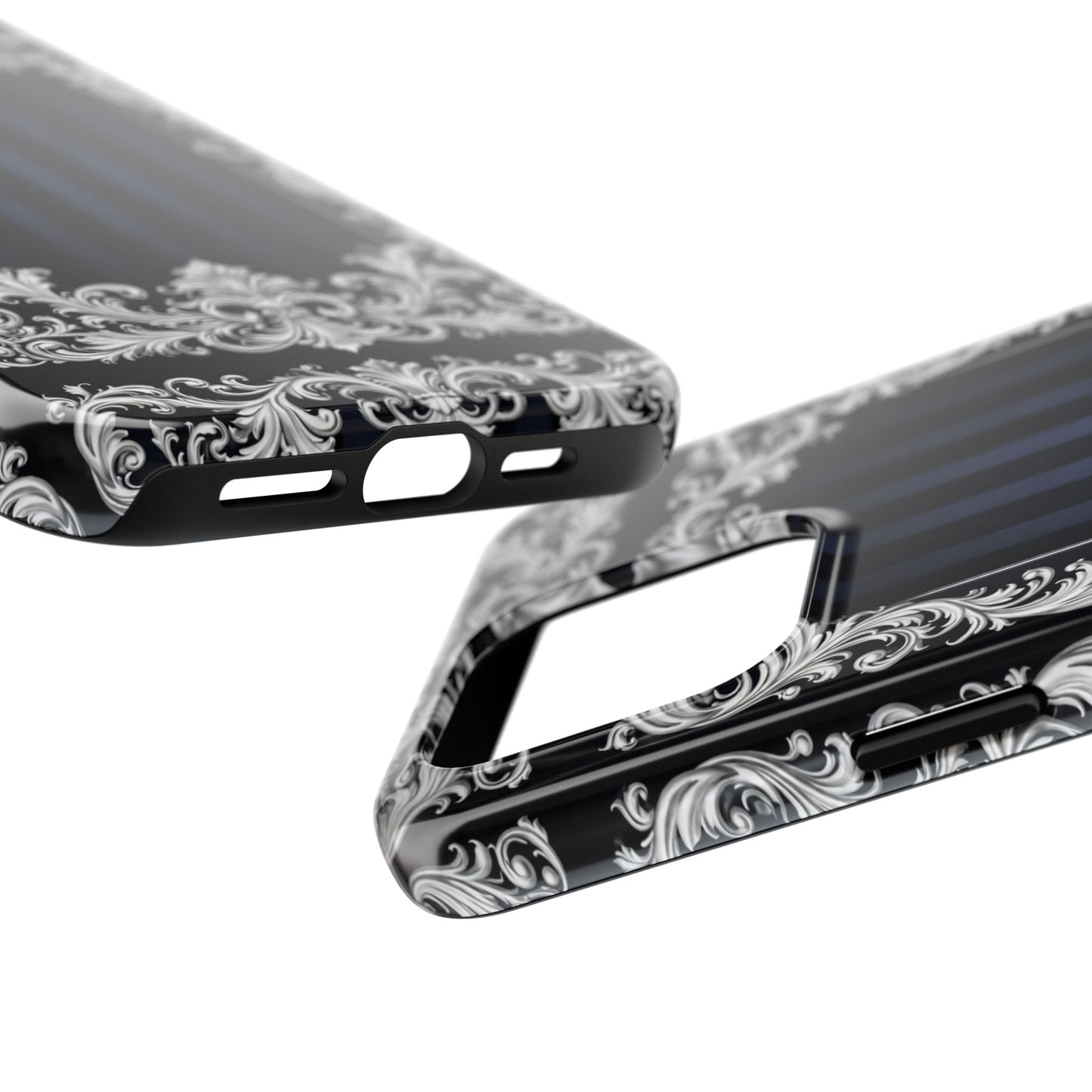 Navy Stripes & Baroque Tough Phone Case — Protective Decorative iPhone Case