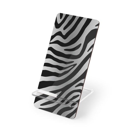 Zebra Print Smartphone Stand - Stylish Mobile Display Holder for Desk - Silver