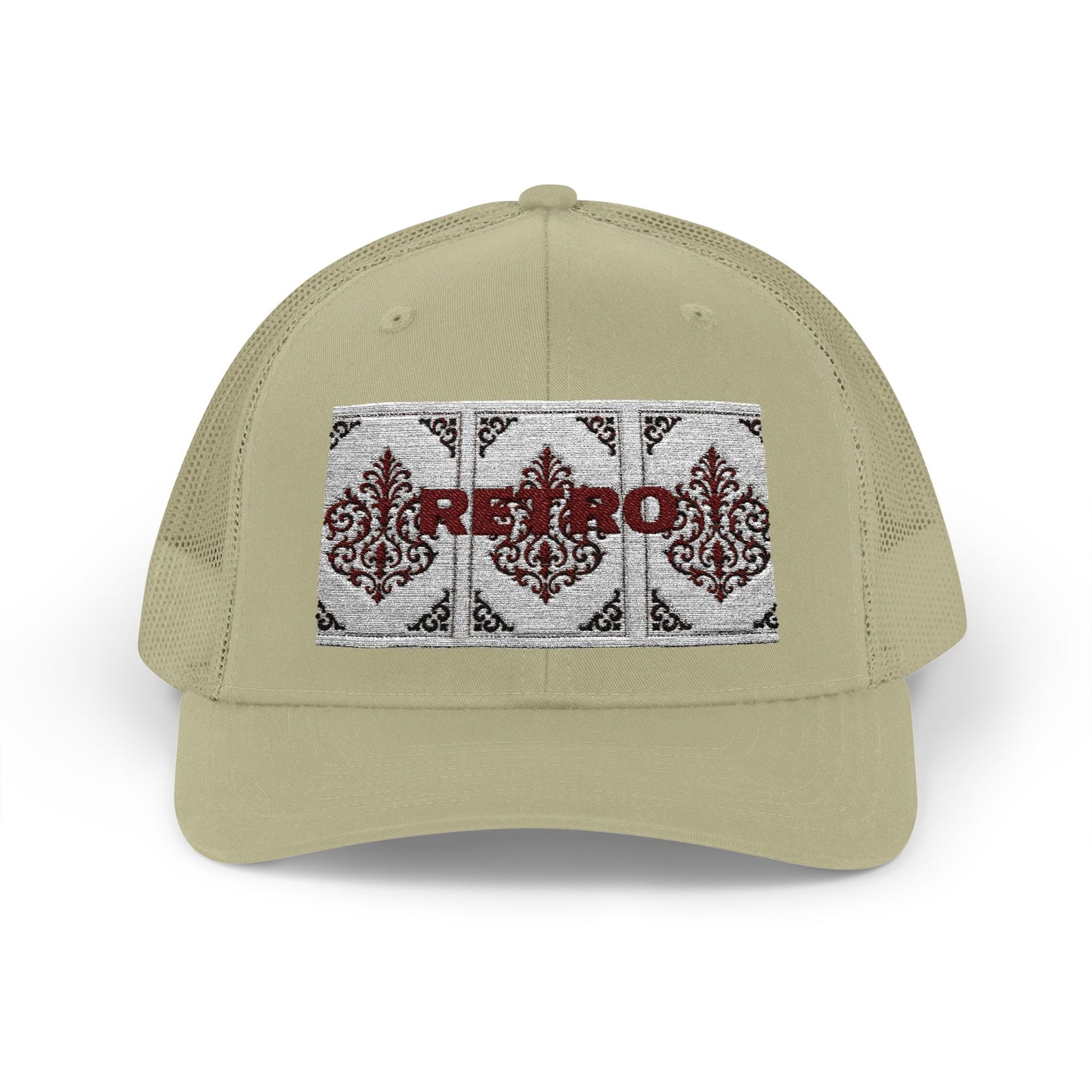Retro Baroque Trucker Cap — Almond Beige & Brown Snapback