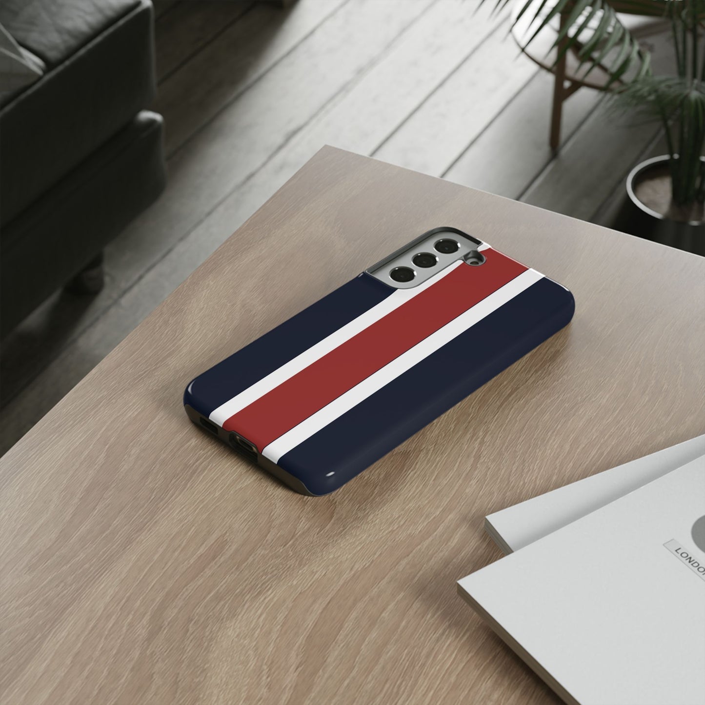 Lunar Midnight & Red-White Striped Stylish Phone Case - Tough Cases, Custom iPhone Cover, Sleek Phone Accessories, Gifts for Him/Her