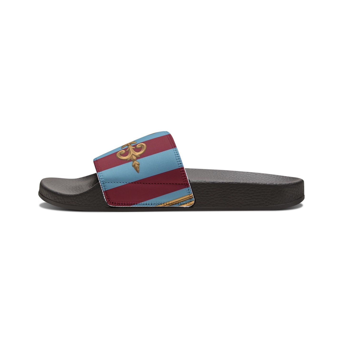 Chic Women's Sandals with Removable Straps, Stylish Flip Flops, Beach Footwear, Summer Fashion - Sky Blue & Maroon Striped Baroque