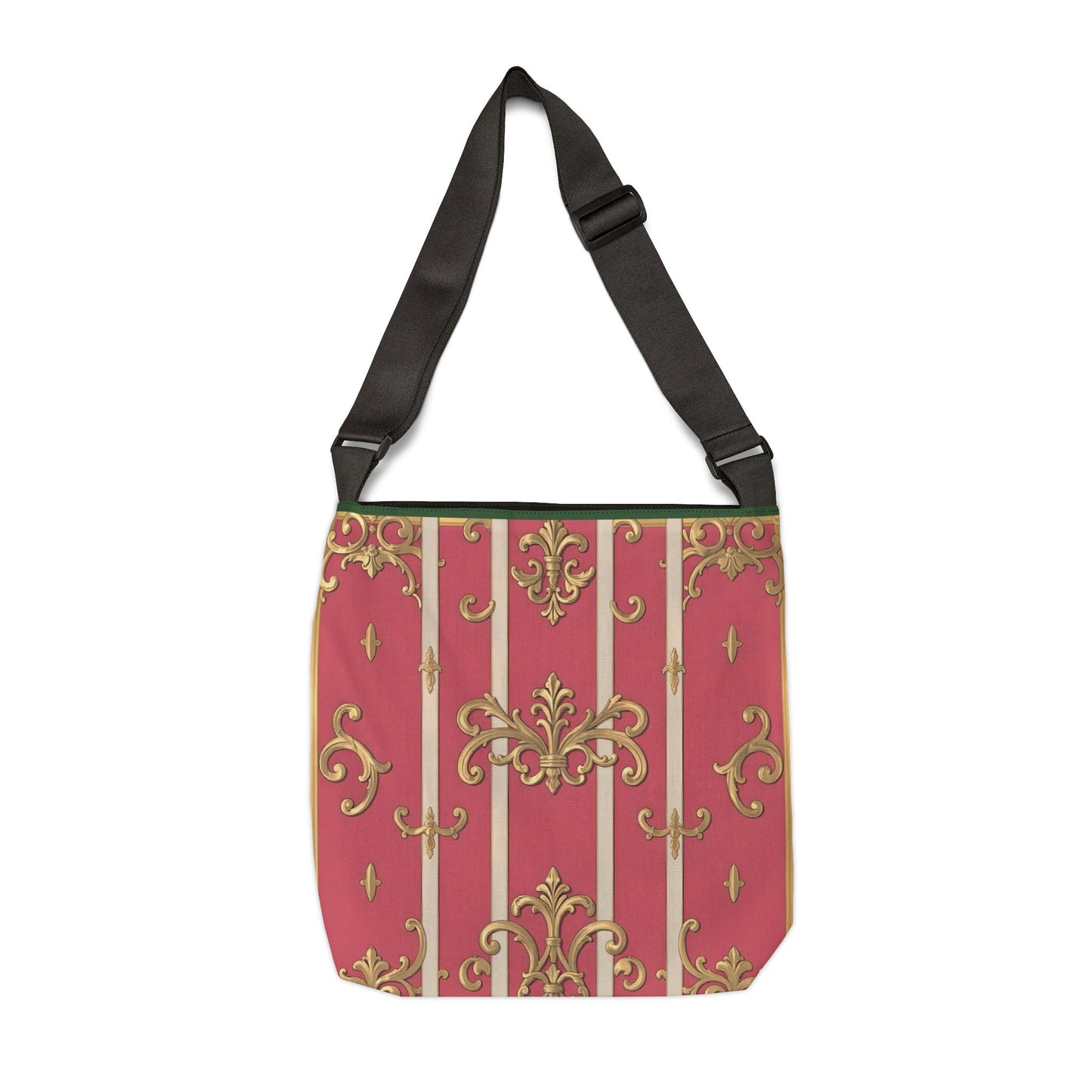 Chic Green Border Pink Striped Baroque Adjustable Tote Bag - Stylish Everyday Carryall, Floral Print, Fashion Statement, Gift for Her