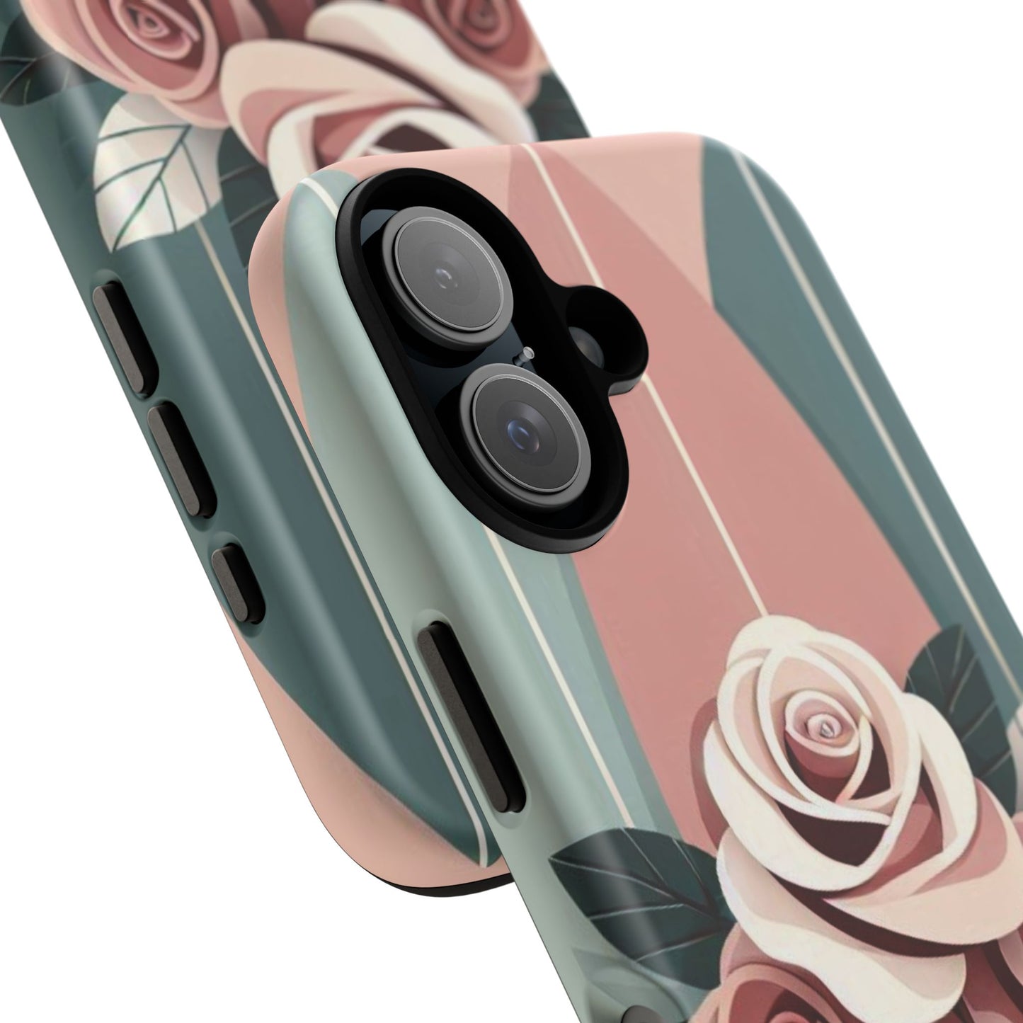 Phone Case - Burgundy, Matte Mauve & Teal Surfboard & Roses Design