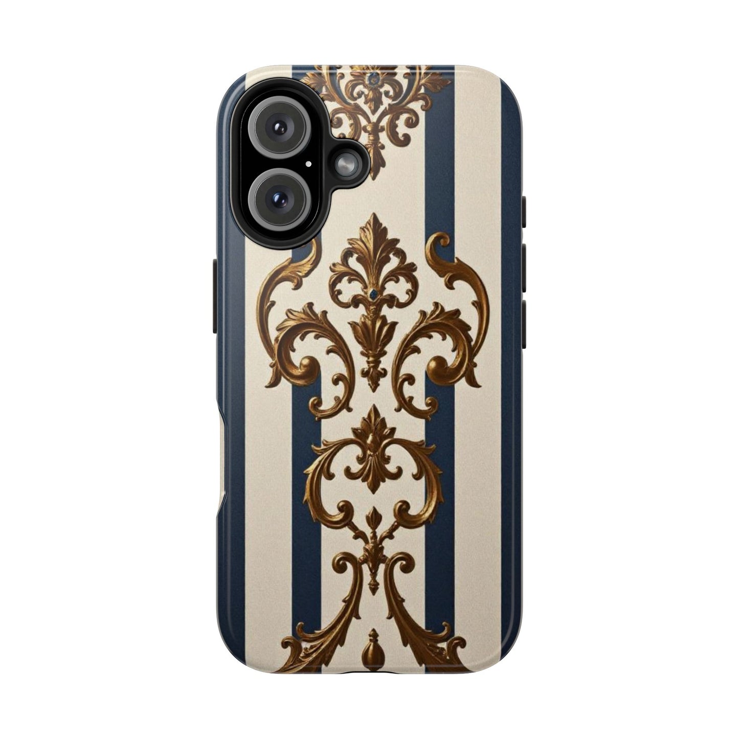 Damask Tough Phone Case - Alabaster & Blue Striped Damask