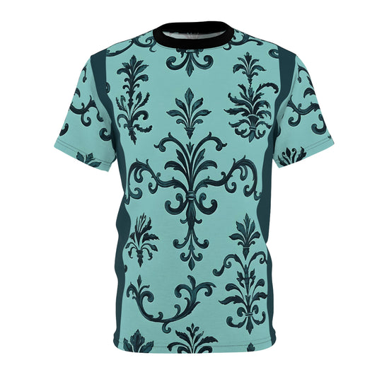 Elegant Floral Unisex Tee, Sophisticated Tees for Fashion Lovers, Perfect for Casual Outings, Cozy Everyday Wear - Teal Striped Rococo