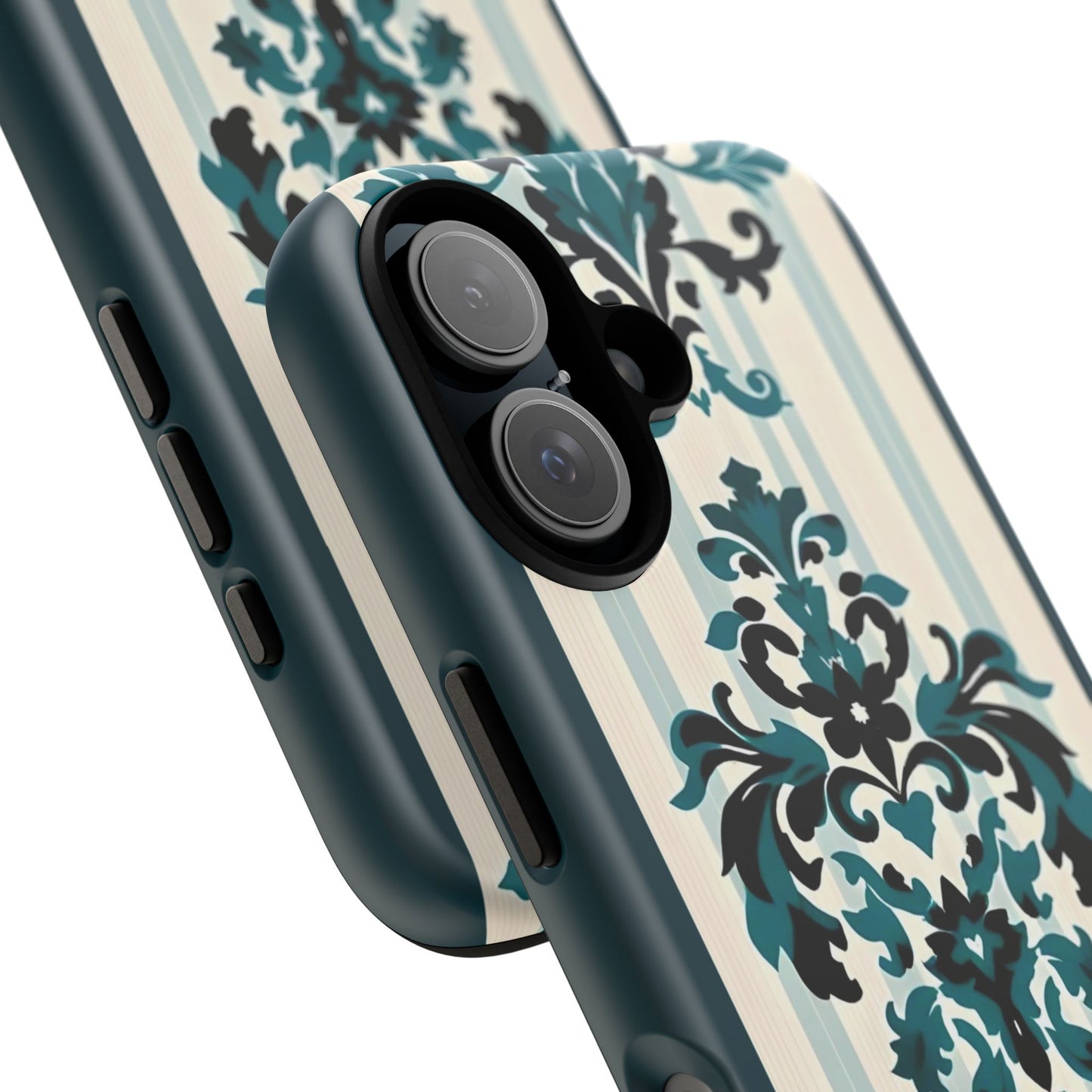 Elegant Floral Phone Case - Tough Cases with Vintage Design - Teal Striped Damask