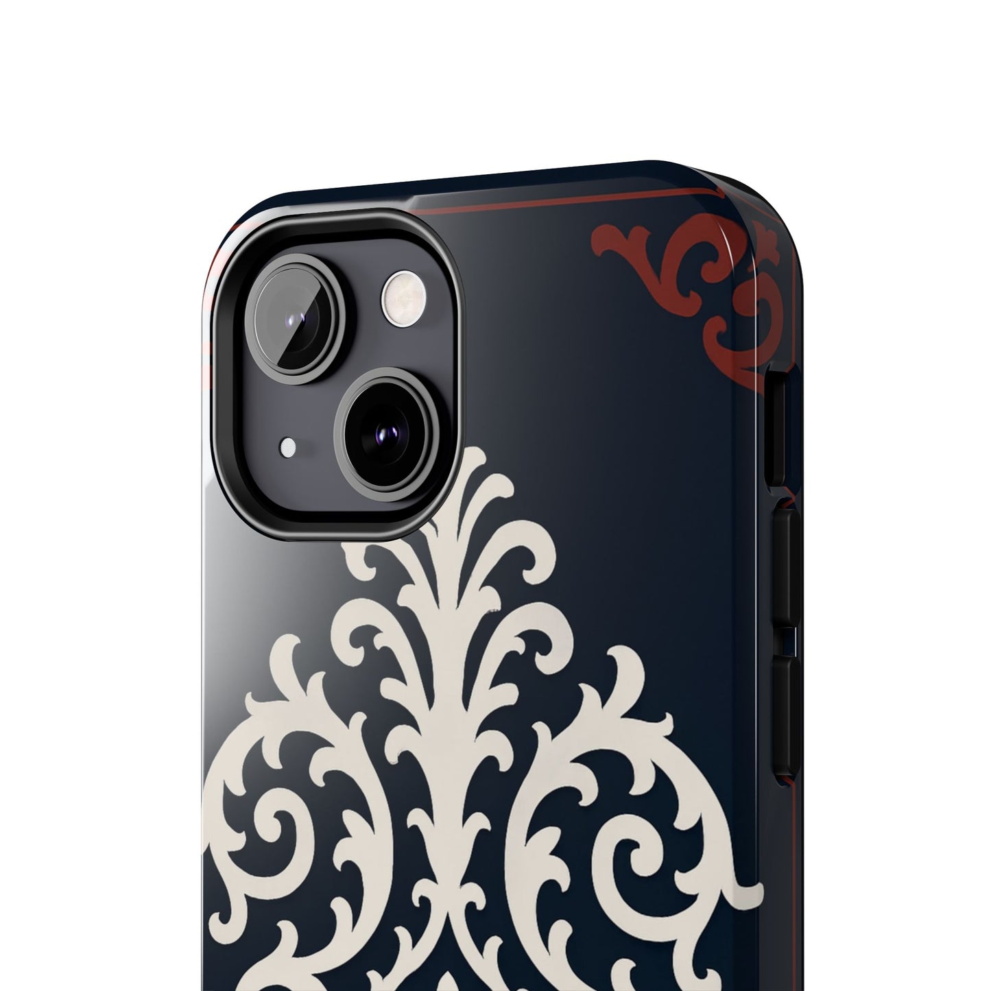 Dusk Blue-Maroon & White Baroque Tough Phone Case — Vintage Scroll Design