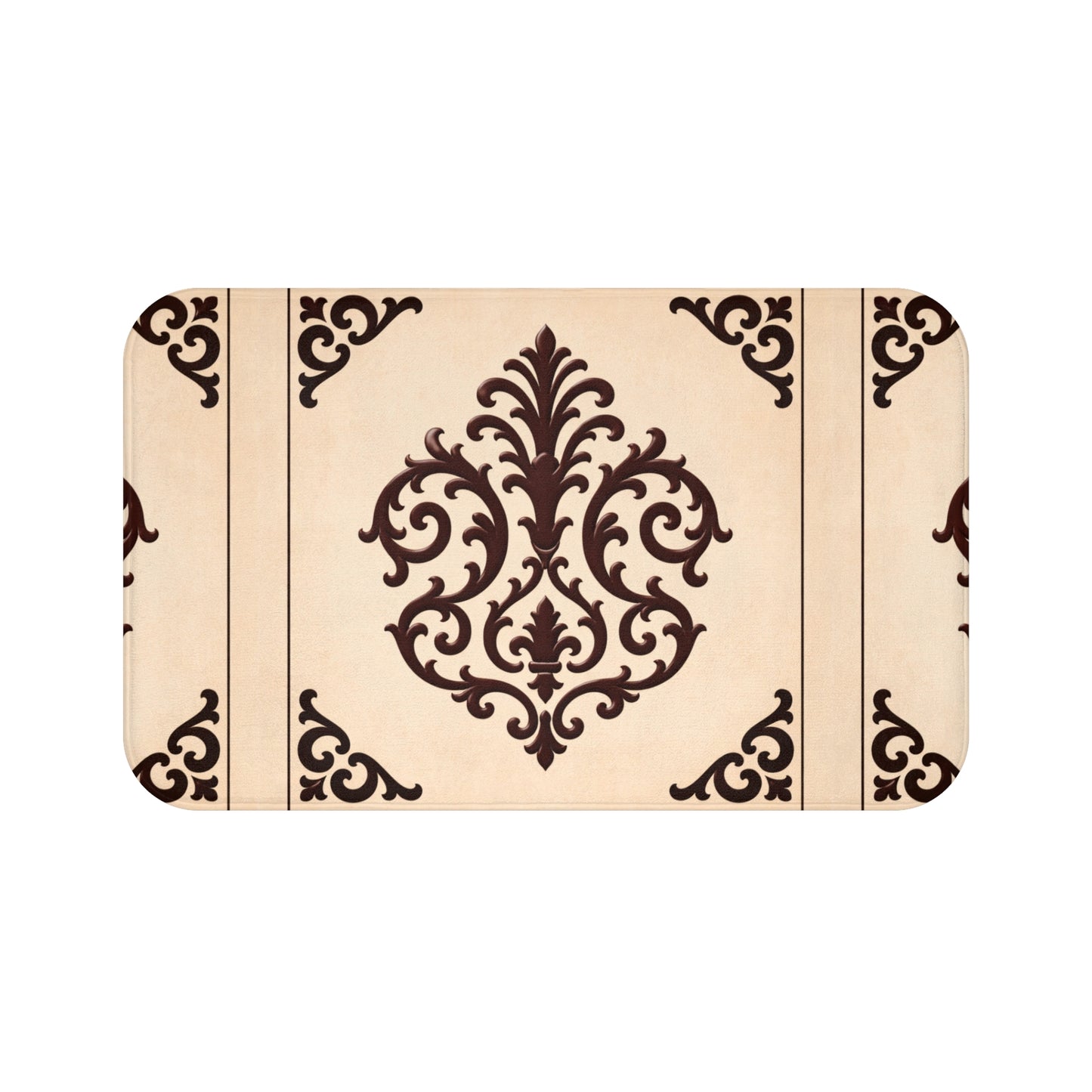 Almond-Beige & Brown Baroque Bath Mat – Beige & Brown Decorative Bathroom Rug