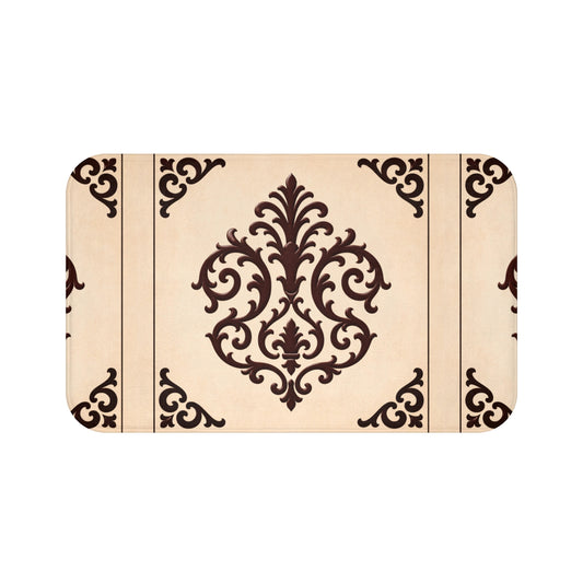 Almond-Beige & Brown Baroque Bath Mat – Beige & Brown Decorative Bathroom Rug