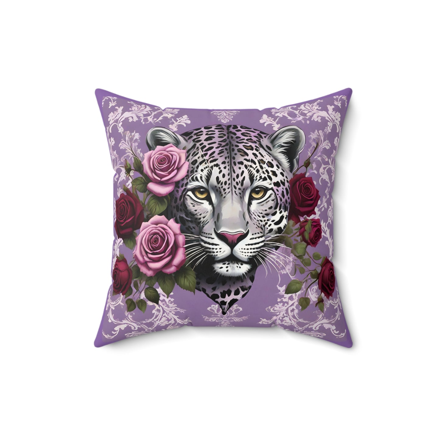 Elegant Leopard Floral Faux Suede Pillow - Lilac Leopard