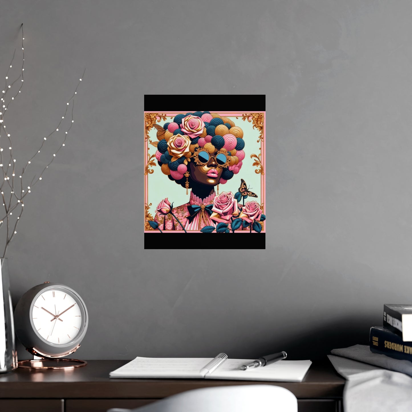 Vibrant Matte Art Posters, Wall Decor for Home, Boho Wall Art, Afrocentric Decor, Unique Gifts for Her - Lady In Pink Baroque