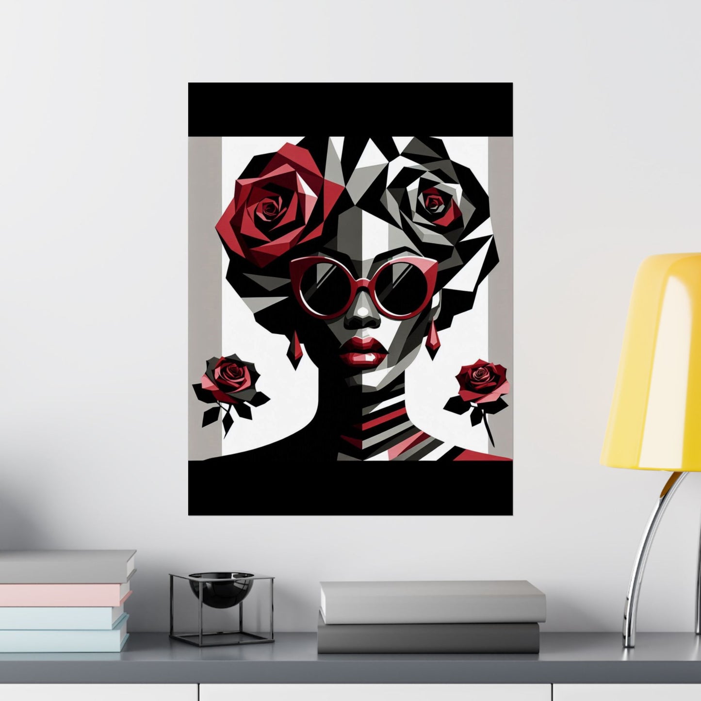 Floral Afro Art Poster - Elegant Matte Vertical Wall Decor - Lady In Red Shades Design