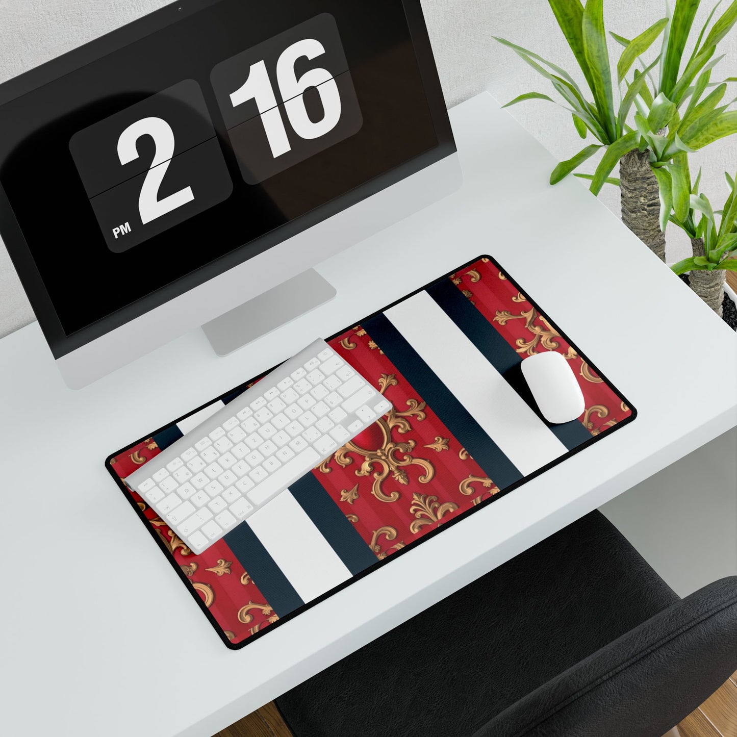 Elegant Office Desk Mats for Stylish Workspaces, Customizable, Home Office Decor, Gift for Professionals - Blue, Red & White Striped Baroque
