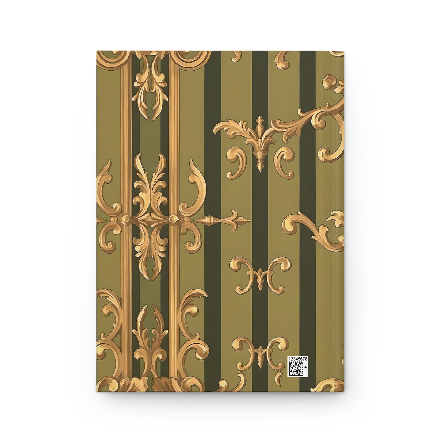 Vintage Floral Hardcover Journal | Elegant Notebook for Writing, Diary, Gifts, Office Supplies - Olive Green Striped Rococo
