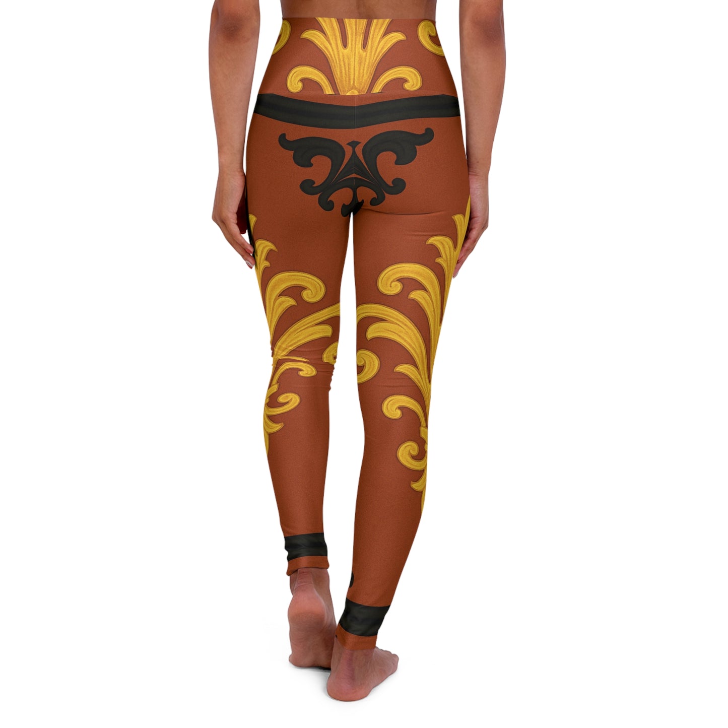 Dusk Terracotta Baroque Scroll High-Waist Yoga Leggings — Ornate Gold & Terracotta AOP Activewear