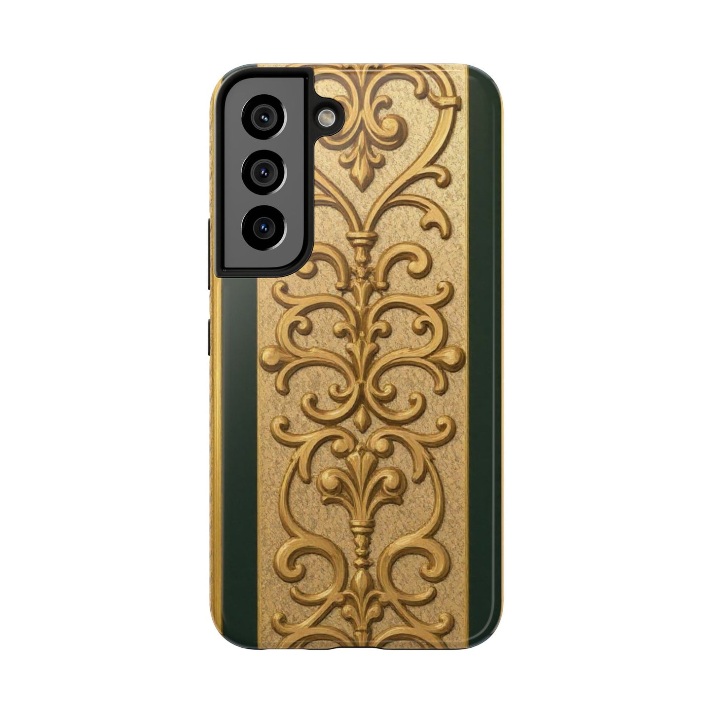 Elegant Teal Striped Gold Baroque Vintage Phone Case, Durable Cell Phone Cover, Floral Phone Protection, Personalized Gift Idea