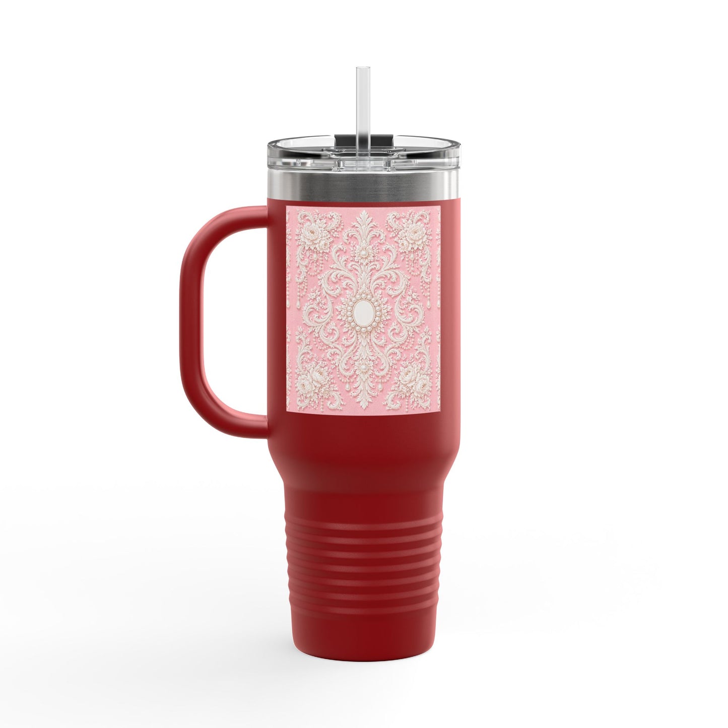 Pink Rococo 40oz Insulated Travel Mug – Pink Vintage Rococo Design