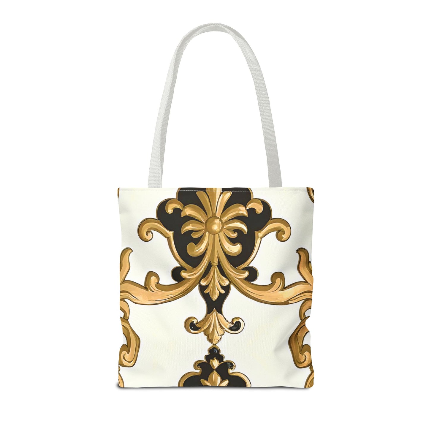 Elegant Floral Tote Bag | Stylish Reusable Bag for Everyday Use, Gift for Her, Shopping, Beach, Travel, Eco-Friendly - Black & Gold Rococo
