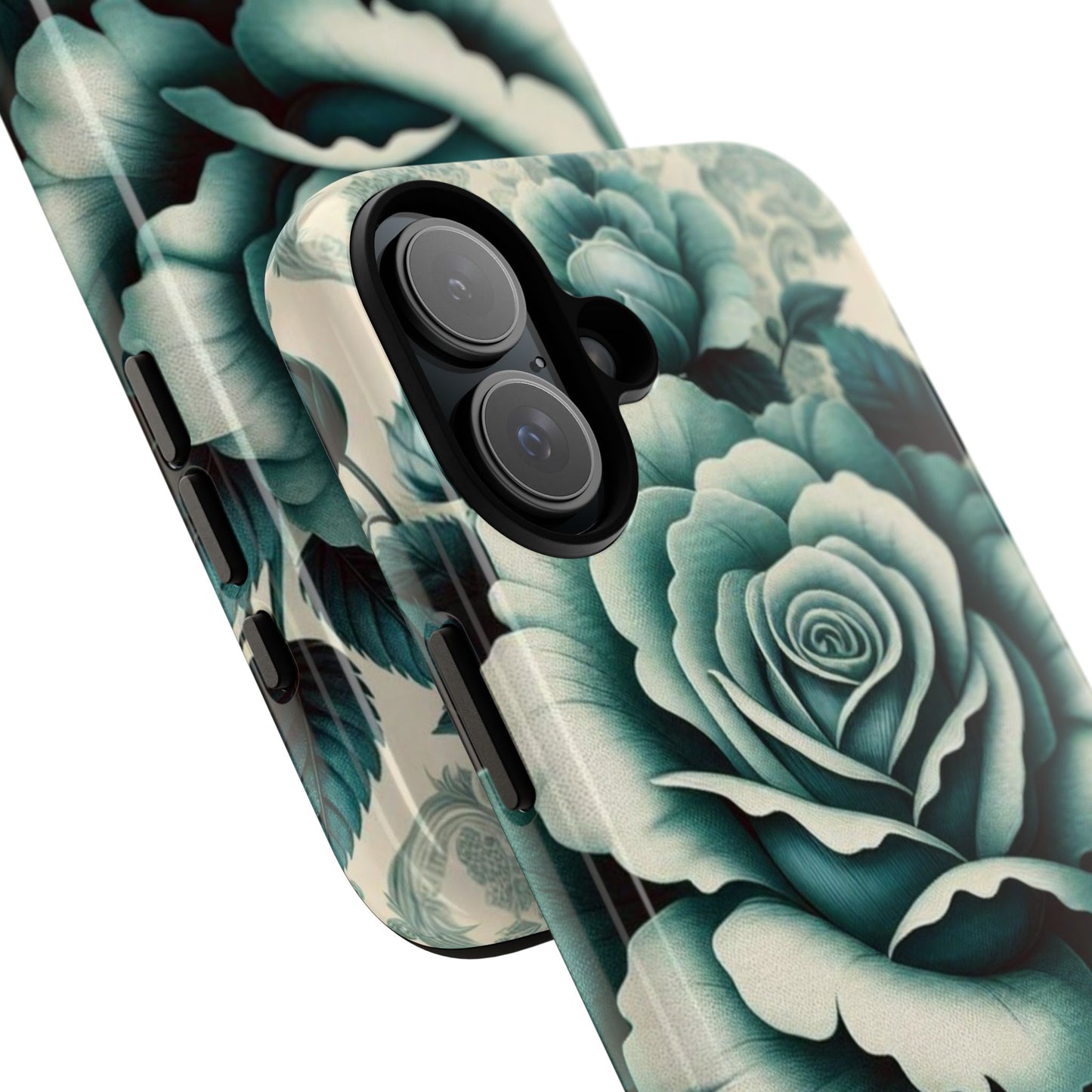 Elegant Floral Motif Phone Case - Tough Cases with Vintage Design - Teal Roses & Damask