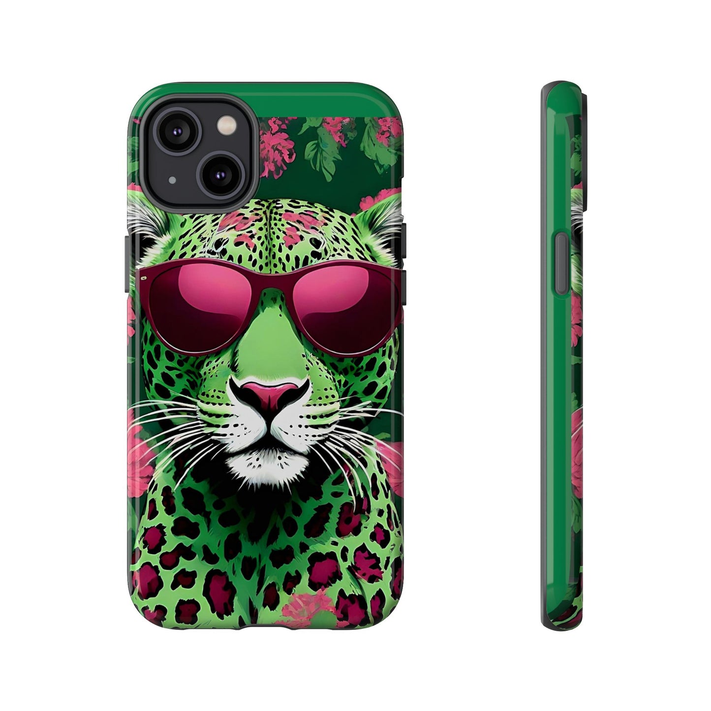 Phone Case - Lime Green & Burgundy Leopard In Sunglasses Design