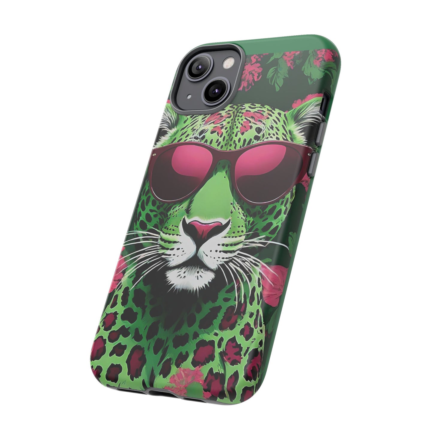 Phone Case - Lime Green & Burgundy Leopard In Sunglasses Design