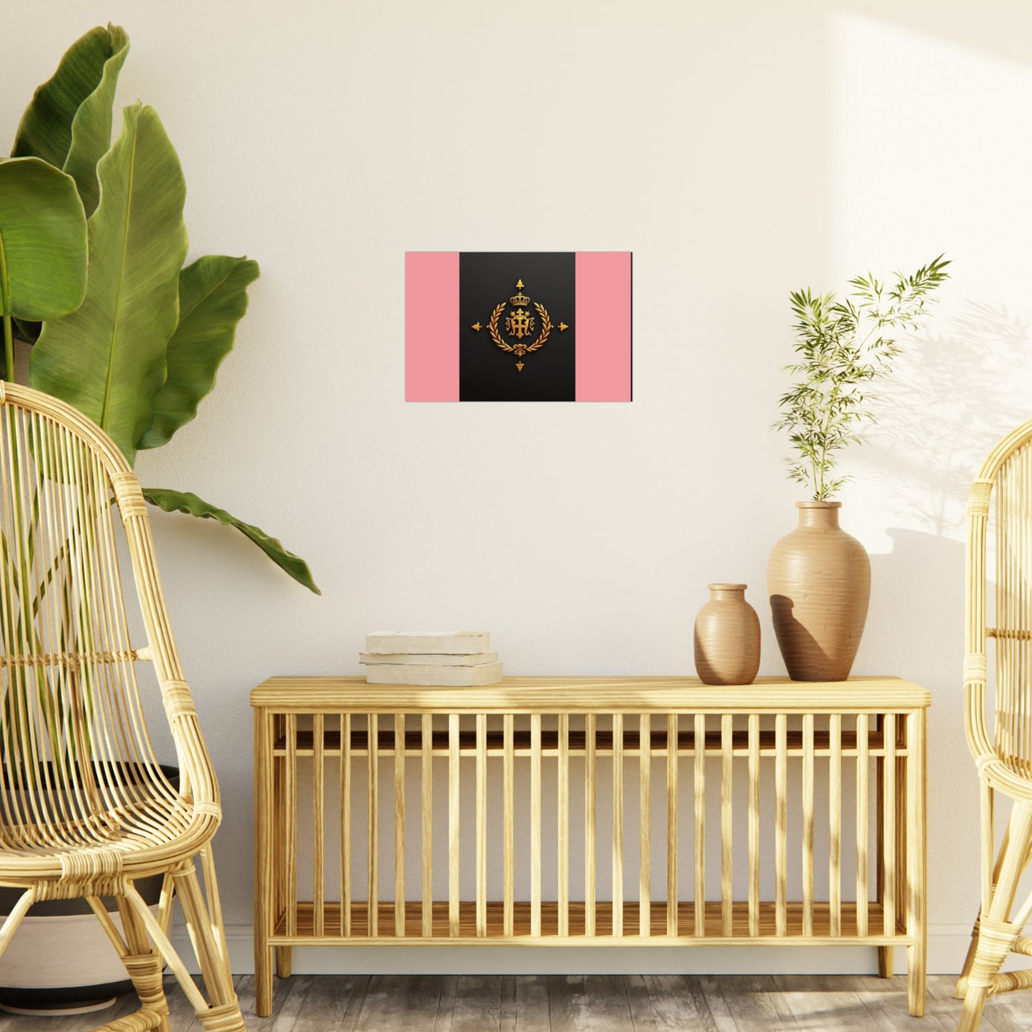 Elegant Wall Art Foam Board, Luxurious Home Decor, Modern Design Display, Stylish Room Accent, Office Decor, Unique Gift - Pink Striped Gold Crest