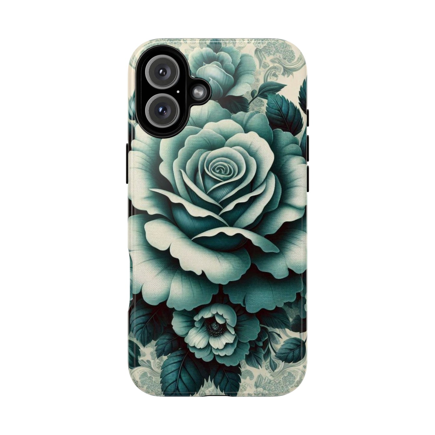 Elegant Floral Motif Phone Case - Tough Cases with Vintage Design - Teal Roses & Damask