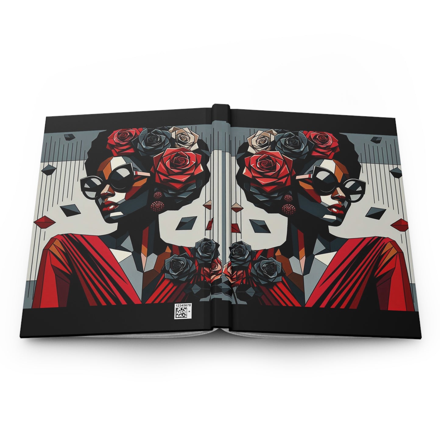 Elegant Floral Hardcover Journal - Stylish Writing Notebook - Lady In Red Design