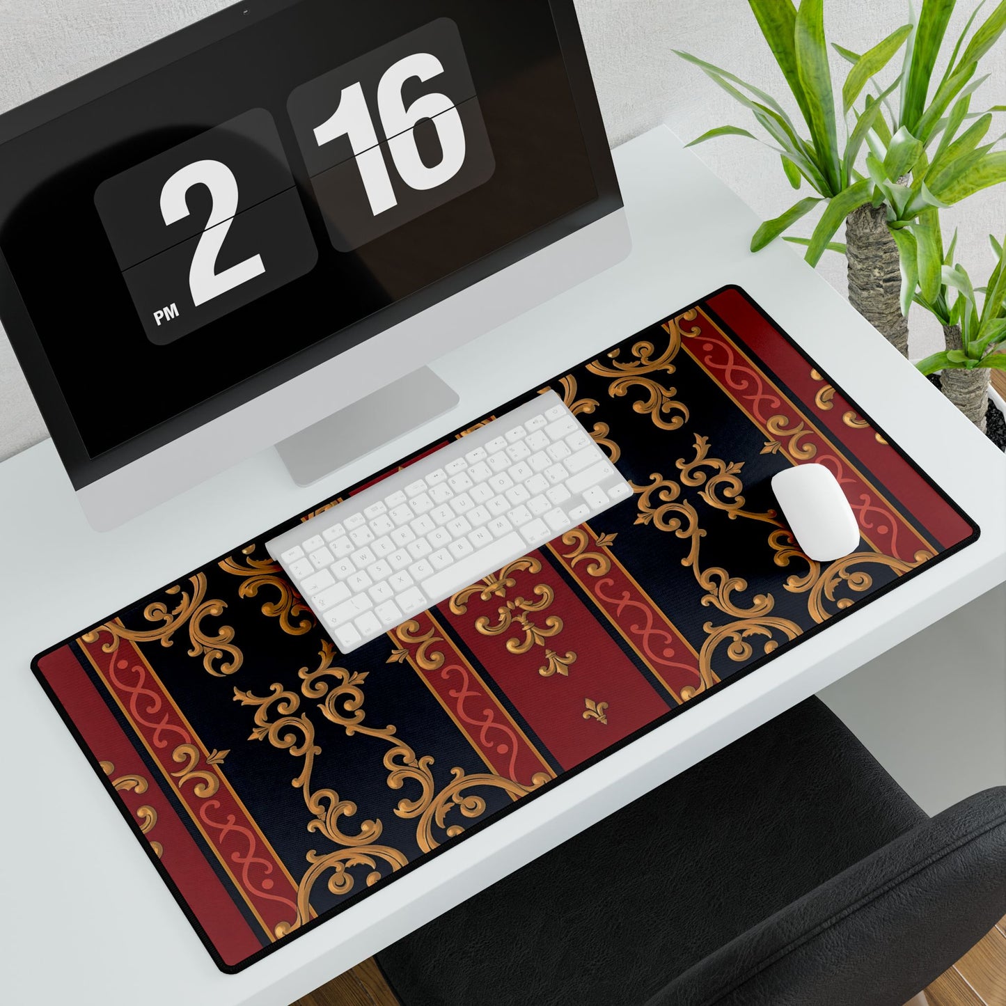 Elegant Desk Mats for Home Office | Stylish Workstation Accessories, Office Decor, Gift for Students - Midnight Blue & Dusk Red Gold Baroque