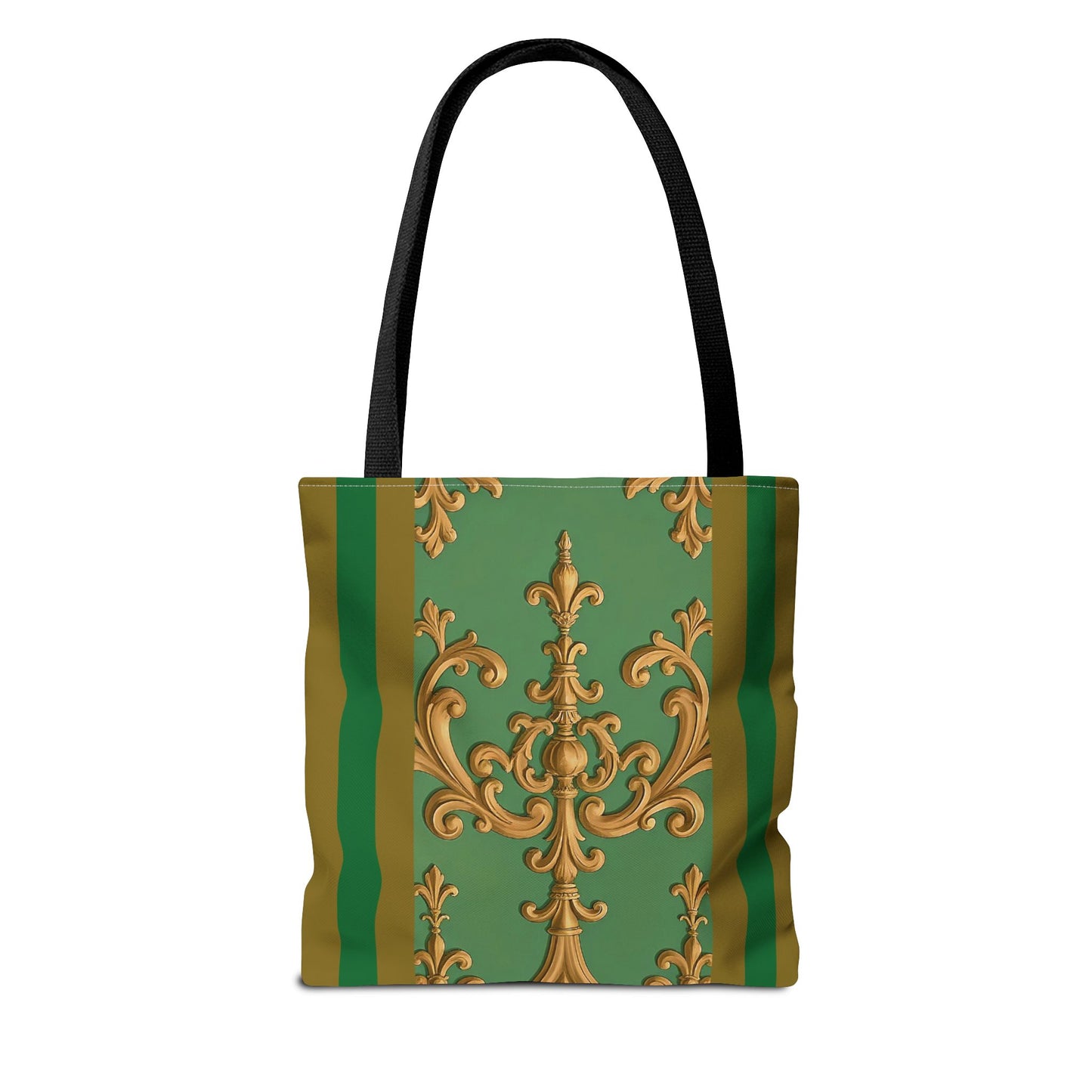 Ornate Floral Tote Bag, Chic Shopping Bag, Fashionable Eco Tote, Stylish Gift for Her, Versatile Everyday Use - Olive Green Striped Rococo