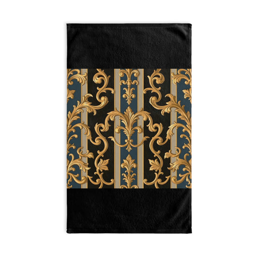 Elegant Vintage Hand Towel, Luxe Bathroom Decor, Kitchen Accessory, Holiday Gift, Home Aesthetic - Blue & Black Striped Rococo