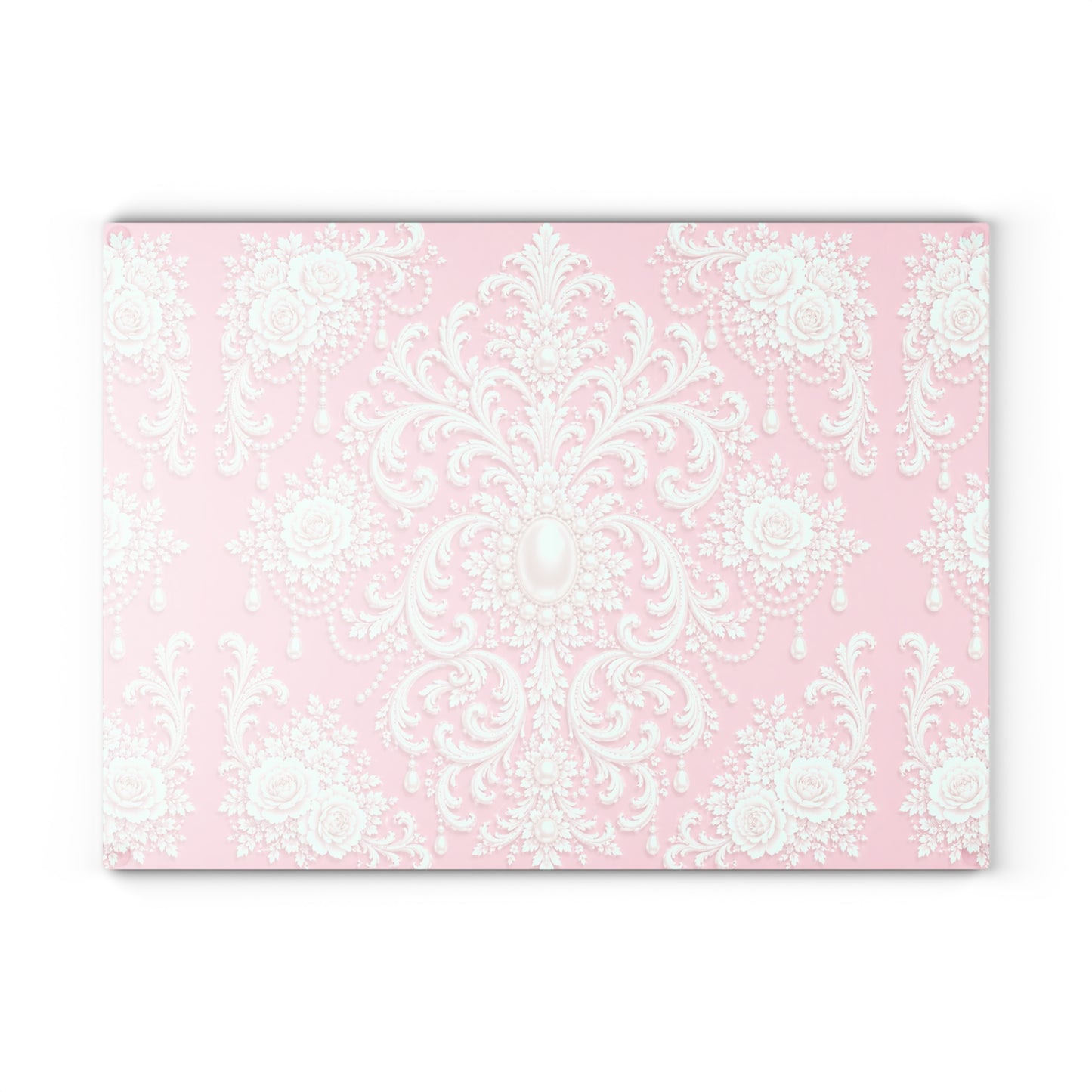 Pink Rococo Glass Cutting Board – Elegant Floral Pattern Kitchen Board