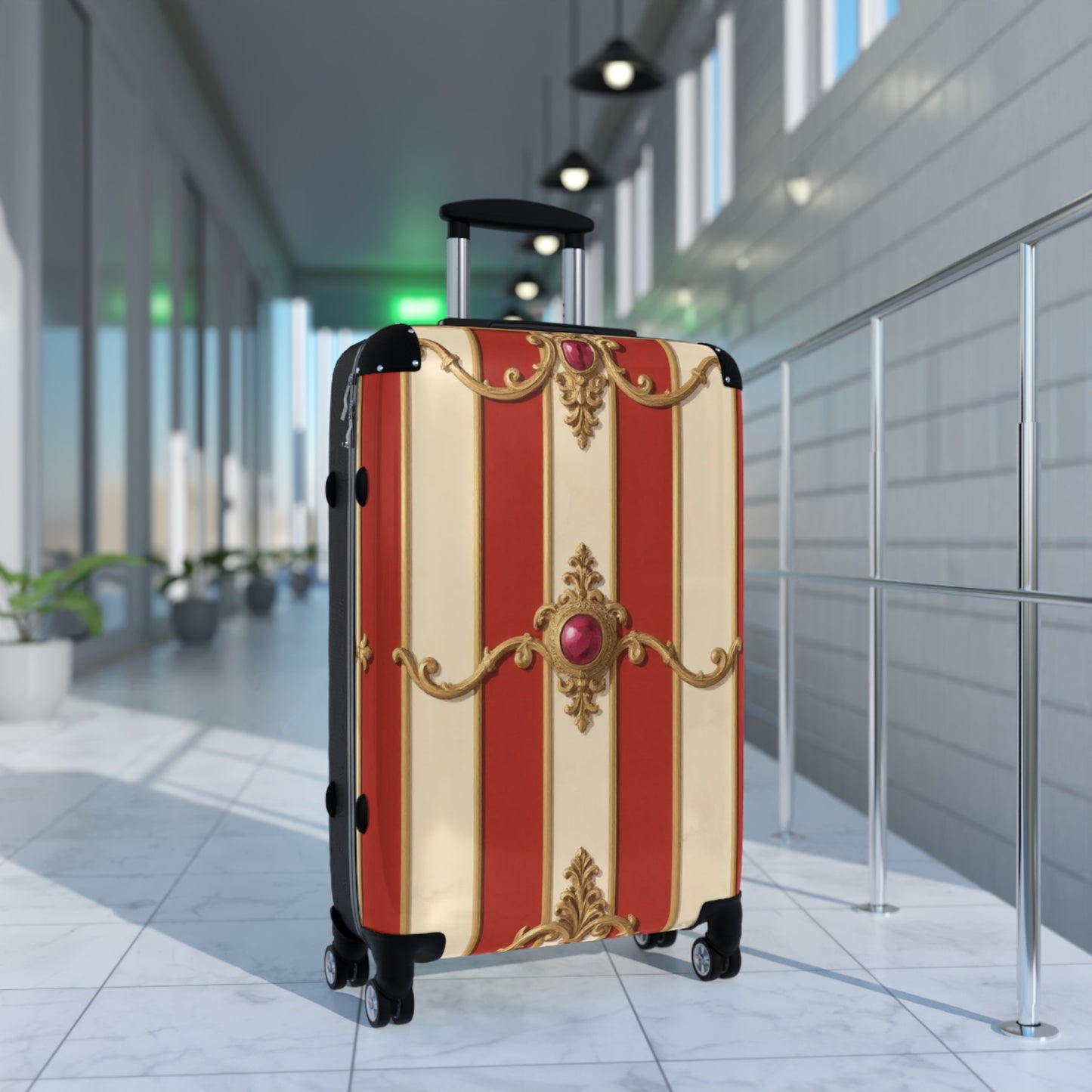 Elegant Vintage Design Suitcase - Perfect for Travel & Special Occasions - Alabaster & Dusk Orange Striped Baroque