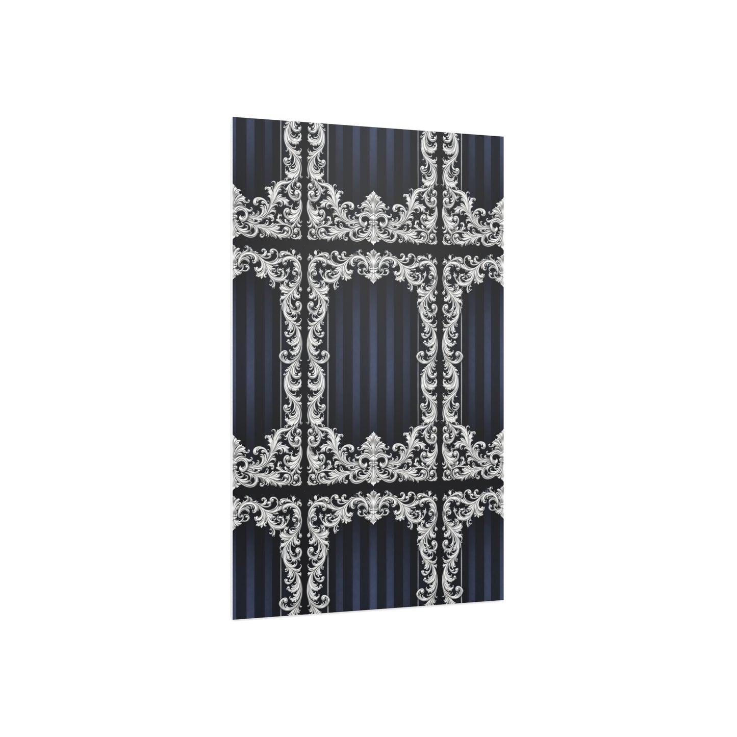 Navy Stripes & Baroque Foam Board Backdrop — Ornate Silver Scroll Panel