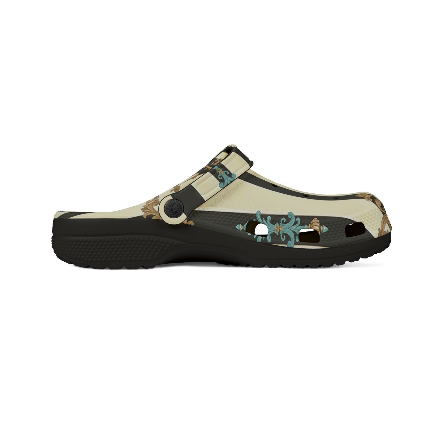 Stylish Floral EVA Foam Clogs – Comfortable & Durable Outdoor Footwear, Slip-On Comfort - Black Striped Turquoise & Black Rococo