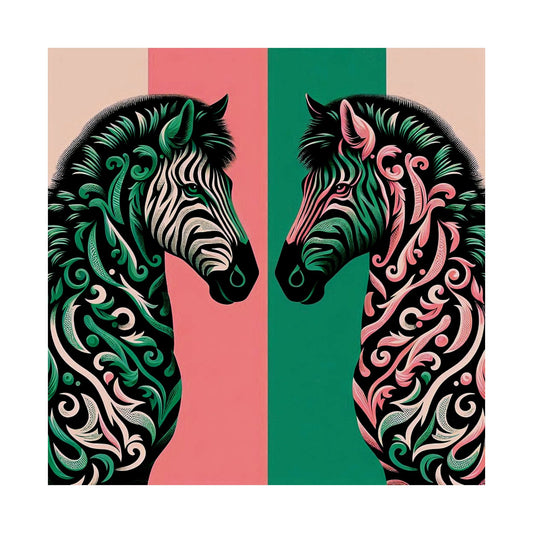 Floral Art Poster - Elegant Matte Vertical Wall Decor - Pink & Green Zebra Damask Design