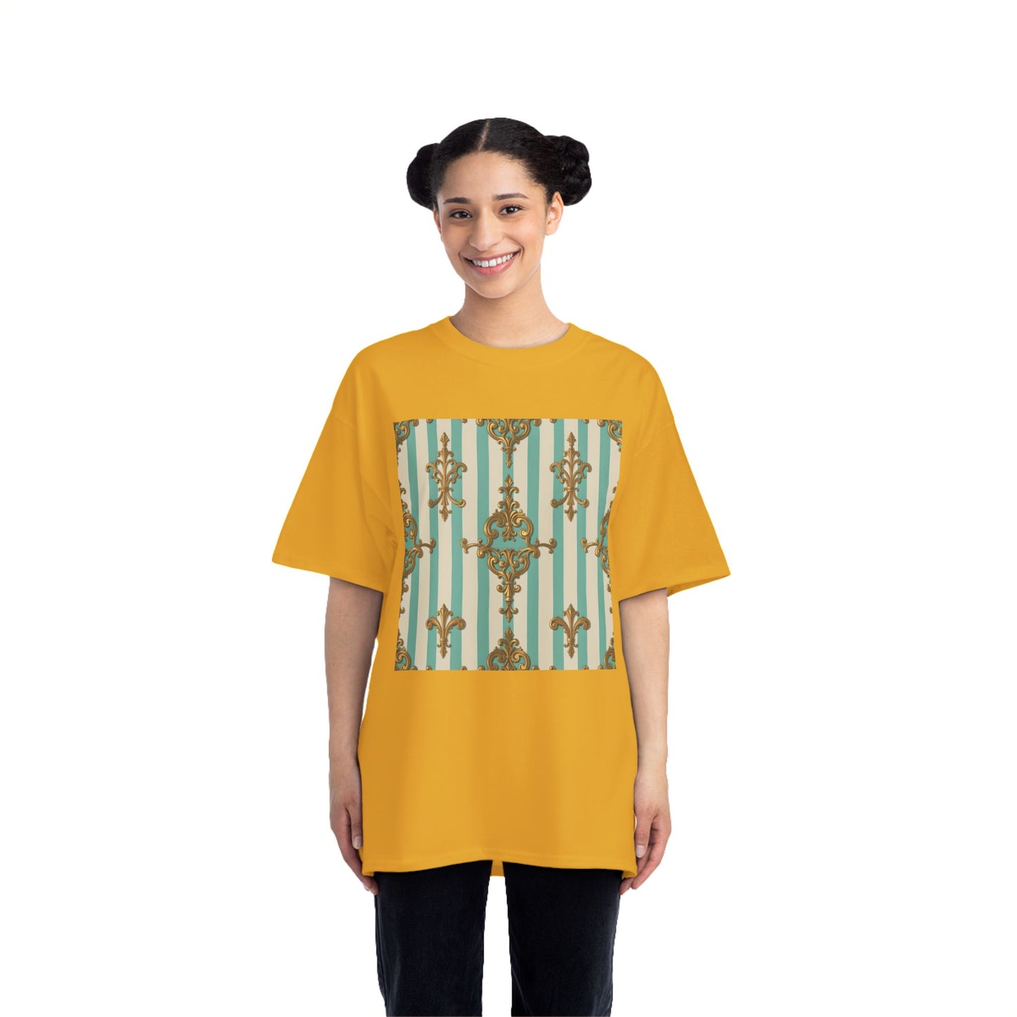 Elegant Patterned Short-Sleeve T-Shirt, Fashion Tee, Casual Wear, Gift for Her, Summer Style, Unique Design - Matte Green Striped Rococo