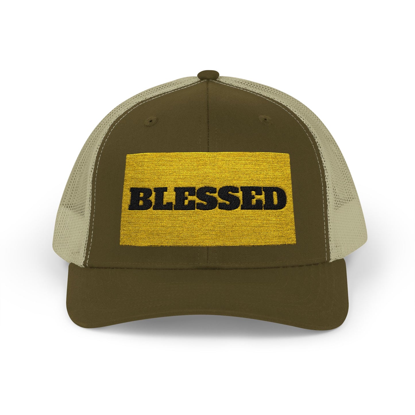 Blessed In Gold Snapback Trucker Cap for Everyday Inspiration, Faith-Based Accessory, Adjustable Hat, Gift for Friends, Motivational Cap