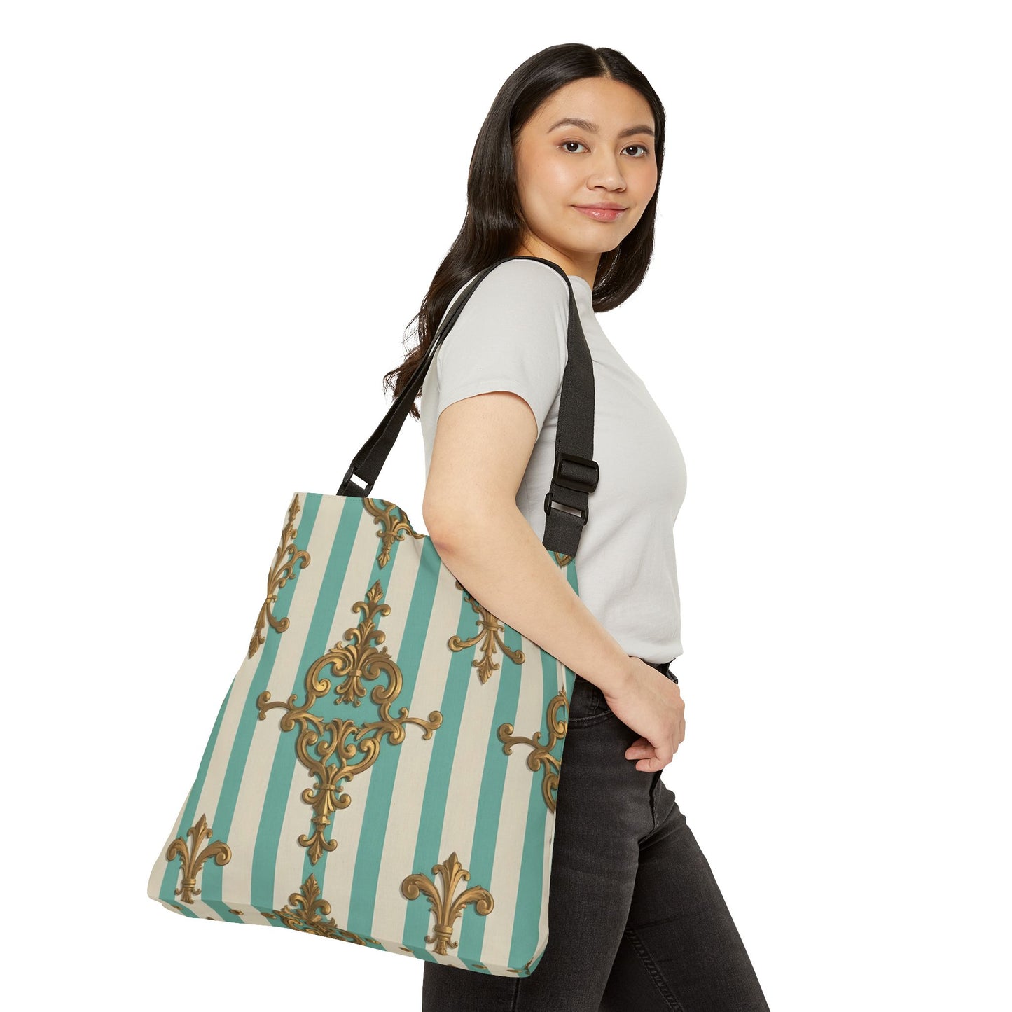 Elegant Patterned Adjustable Tote Bag, Fashion Accessory for Stylish Outings, Ideal for Everyday Use - Matte Green Striped Rococo
