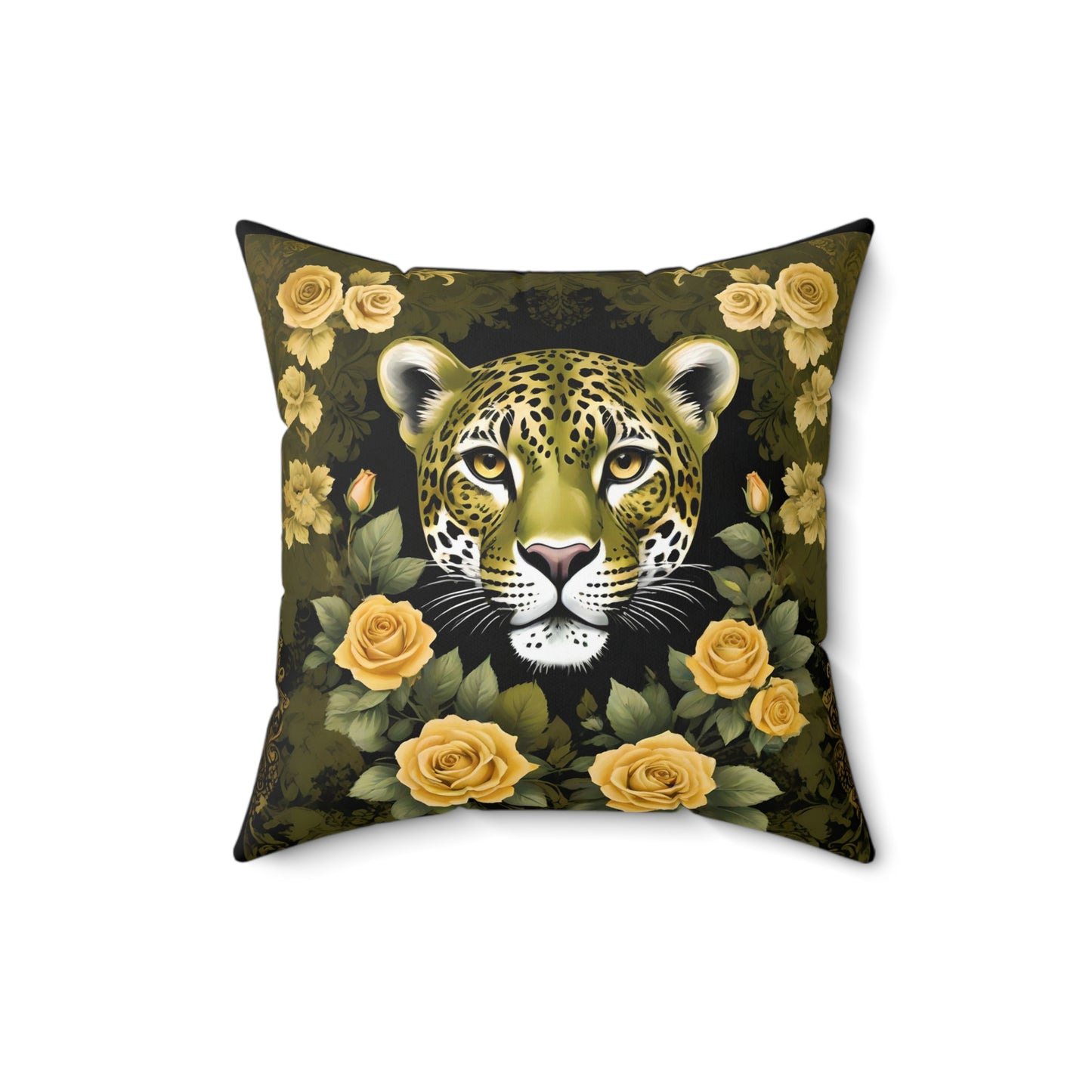Elegant Leopard Decorative Pillow with Floral Design - Olive Leopard
