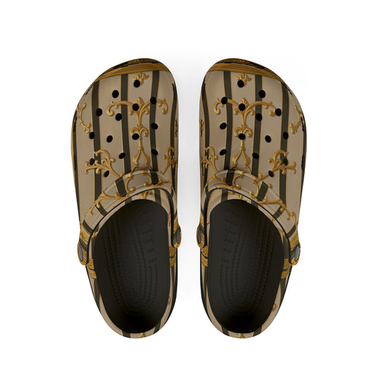 EVA Foam Rubber Shoes (AOP) - Beige Striped Gold Rococo