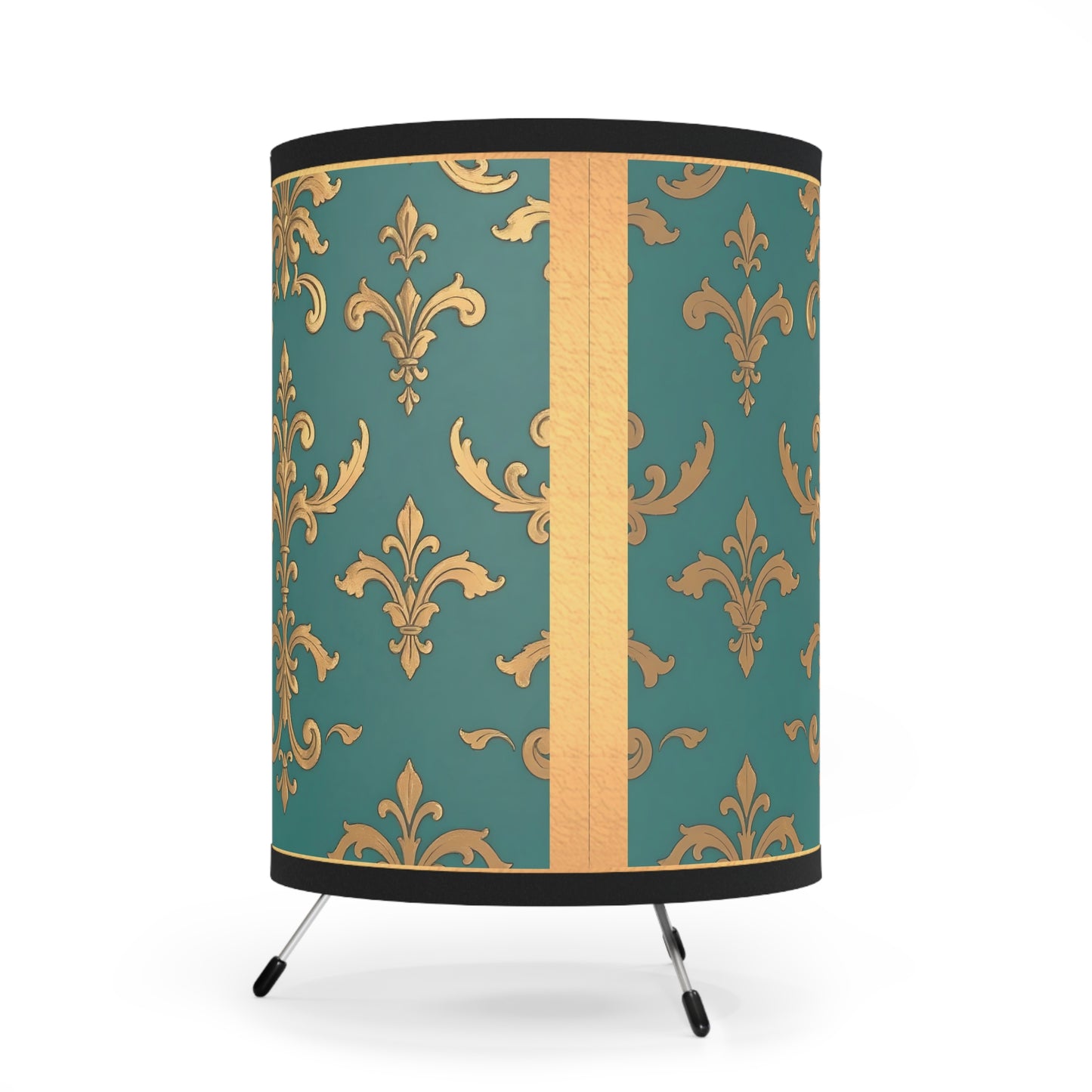 Elegant Tripod Lamp with Vintage Floral Print Shade - High-Res Home Accent - Aqua & Gold Damask